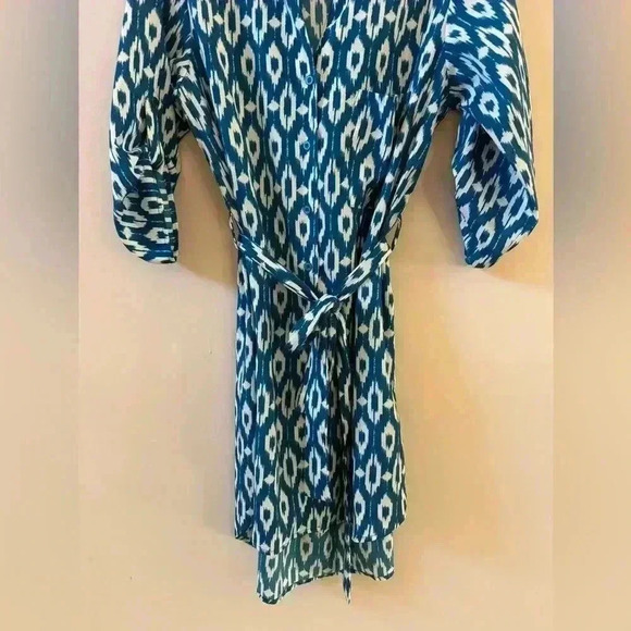 Anthropologie Maeve Frequencies Blue White Ikat Oversized Shirt Mini Dress Small - Picture 9 of 10